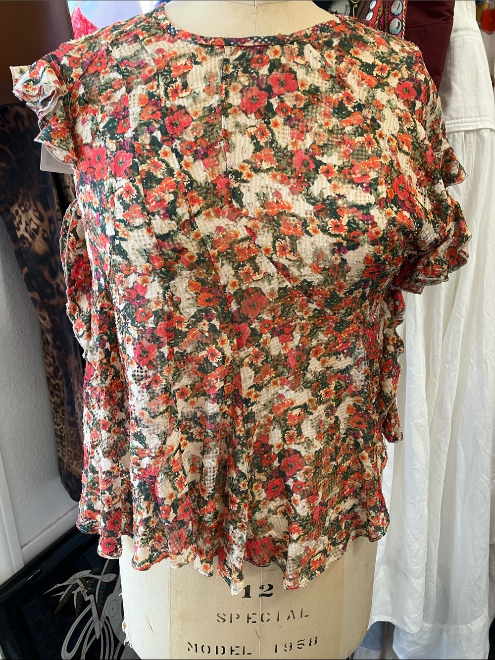 Isabel Marant Fliren Spring Flower Blouse Orange Cream Silk Blend Size 38 Medium - Picture 2 of 10